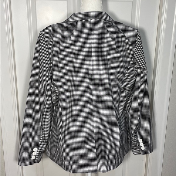 Talbots Tailored Gingham Blazer Size 16 Black White One Button Notched Pockets - Picture 7 of 17